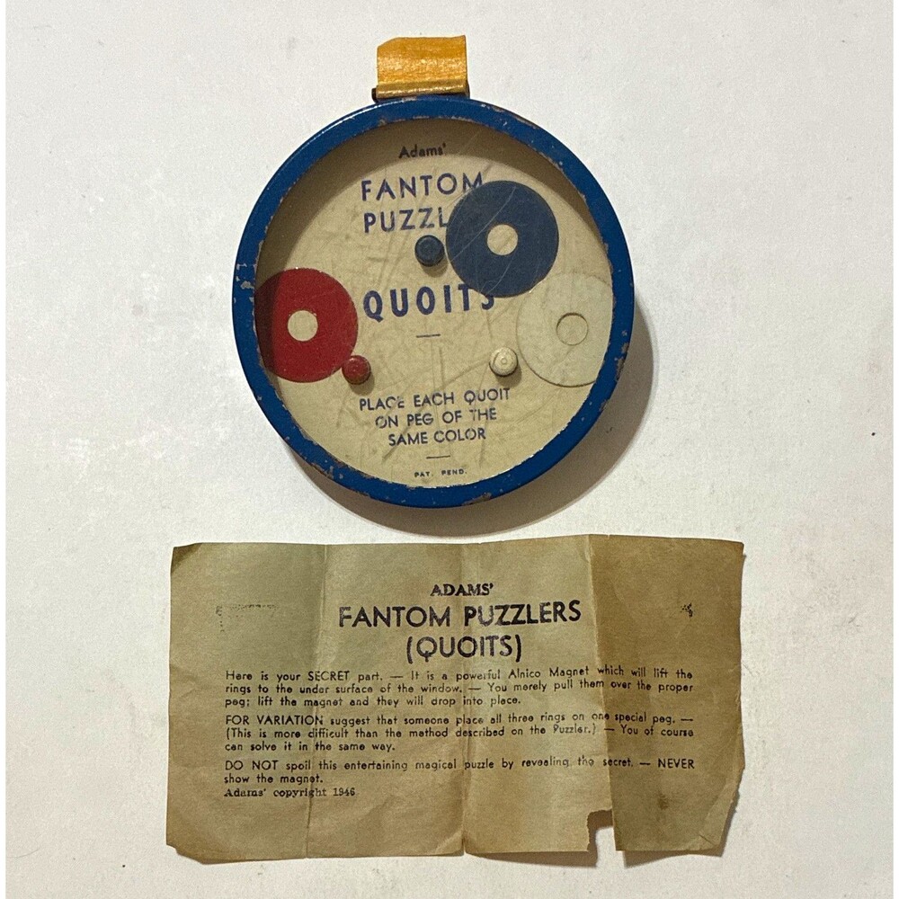 Vintage 1946 Adams Fantom Puzzlers Quoits Magic Trick w Instructions Magnetic